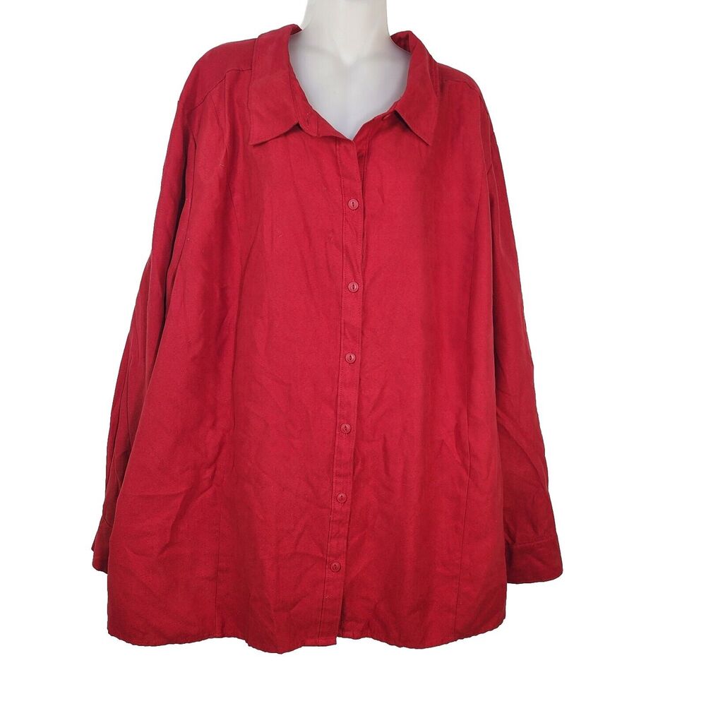 Catherines Womens Shirt Shacket Size 4X Faux Suede Button Up Long Sleeve Red